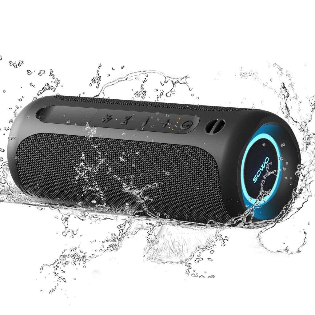  [AUSTRALIA] - Portable Speaker, Wireless Bluetooth Speaker, IPX7 Waterproof, 25W Loud Stereo Sound, Bassboom Technology, TWS Pairing, Built-in Mic, 16H Playtime with Lights for Home Outdoor - Black