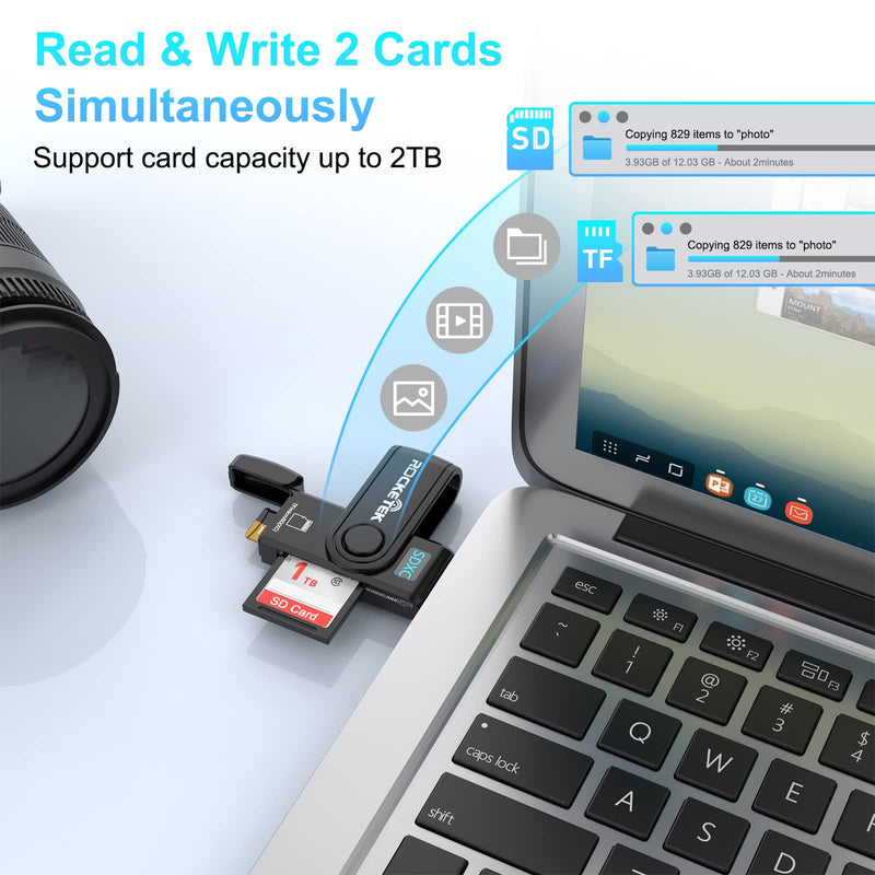  [AUSTRALIA] - SD Card Reader, USB 3.0 Memory Card Reader for SD SDXC SDHC MMC RS-MMC TF Micro SD Micro SDXC Micro SDHC UHS-I USB Card Reader/Writer(5Gbps) 2 Cards Simultaneously SD Card Adapter for Mac/Win/Linux CR5