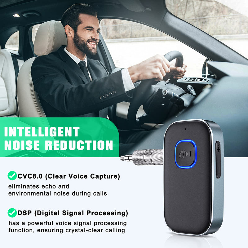 [2021 Upgraded] COMSOON Bluetooth AUX Adapter for Car, Noise Cancelling Bluetooth 5.0 Music Receiver for Home Stereo/Wired Headphones/Hands-Free Calls, 16H Battery Life, Dual Connect-Black+Gray - LeoForward Australia
