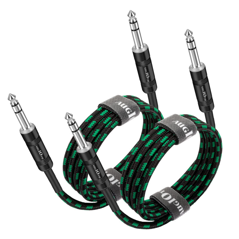  [AUSTRALIA] - Augioth 1/4 TRS Cable 3ft 2Pack, Balance 6.35mm TRS Plug, Stereo Quarter inch TRS Male Cable for Power Speaker, Mixer, Amplifier Green-Black Braided 2