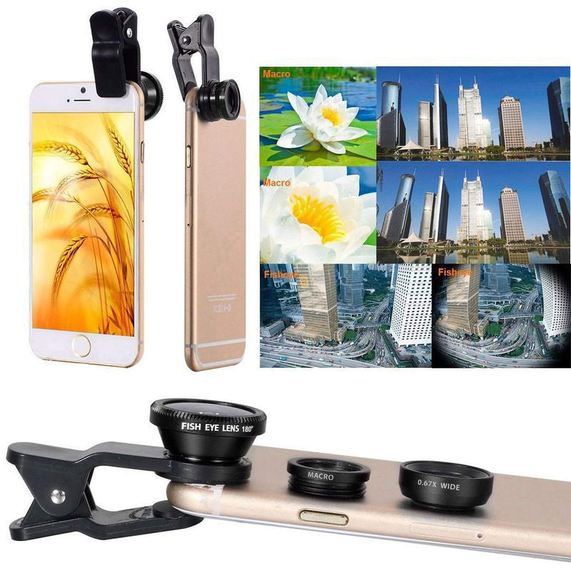 3 in 1 Cell Phone Camera Lens Kit Wide Angle Macro Fisheye Lens Universal for Smart Phones iPhone Samsung Android Black - LeoForward Australia