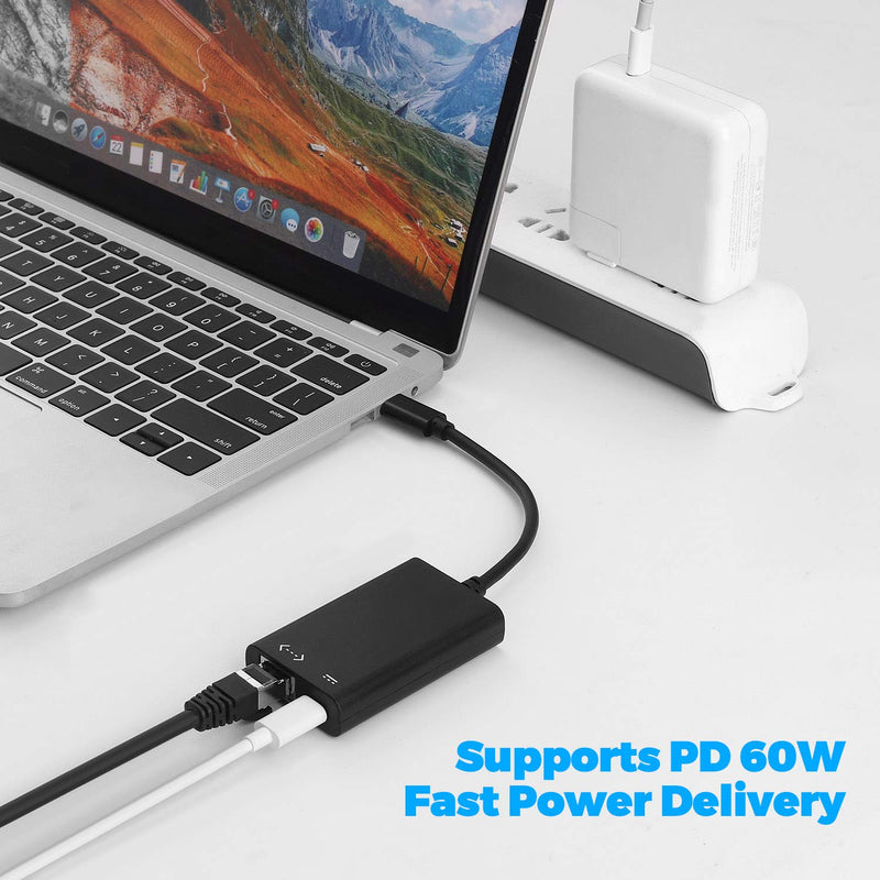  [AUSTRALIA] - USB C to Ethernet Adapter USB C to Ethernet Adapter with Charging PD 60W Compatible for Mac Book Pro 2022/2021 Ipad Pro 2022