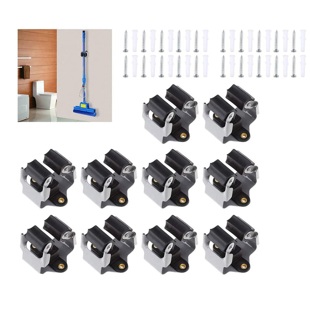  [AUSTRALIA] - Broom Holder Wall Mount 10 Pack Heavy Duty Metal Mop Broomstick Shovel Handle Hanging Clips Clamp Organizer Hanger Rack Gripper