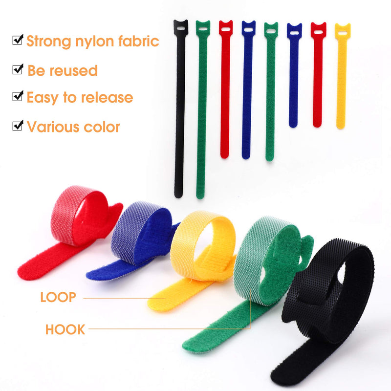  [AUSTRALIA] - Ainuowei 80 pcs Reusable Fastening Cable Ties 3 Sizes 6/8/10 inch Adjustable Cord Ties Cord Straps Cable Organizer Hook and Loop Ties for Cord Management，5 Colors