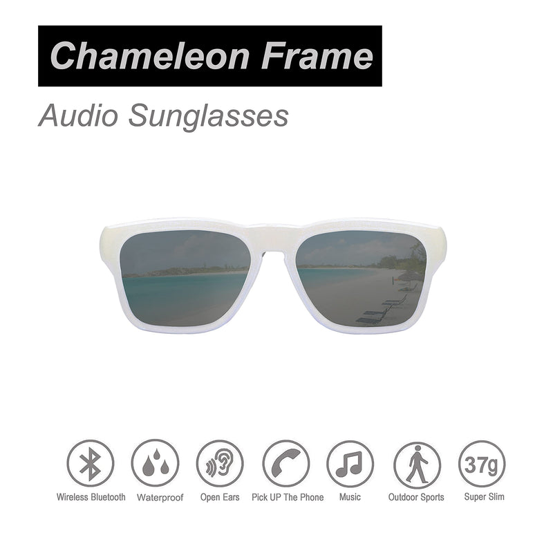  [AUSTRALIA] - OhO Bluetooth Sunglasses, Voice Control and Open Ear Style Listen Music and Calls with Volume UP and Down, Bluetooth 5.0 and IP44 Waterproof for Outdoor Chameleon Light Green - Grey Lens