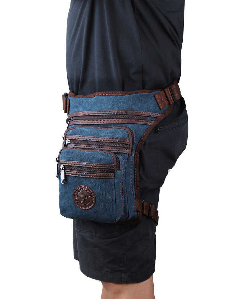 Genda 2Archer Canvas Multi-pocket Waist Bag Light Hiking Leg Bag (Dark Blue) Dark Blue - LeoForward Australia