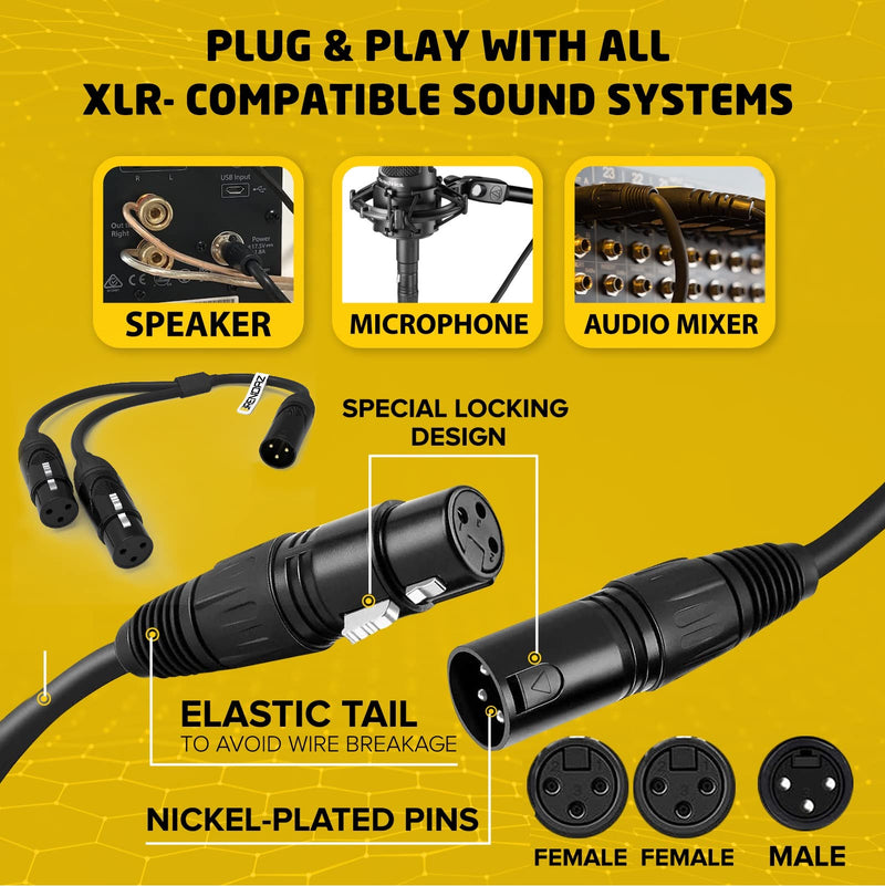  [AUSTRALIA] - BRENDAZ Balanced 3-Pin XLR-Male to Dual XLR-Female High Performance Audio Y Cable, XLR Splitter Cable, Oxygen-Free Copper Mic Audio Cables, (6 in)
