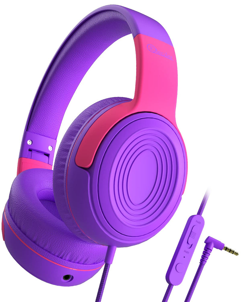  [AUSTRALIA] - Kids Headphones, Elecder S8 Wired Headphones for Kids with Microphone for Boys Girls, Adjustable 85dB/94dB Volume Limited, 3.5 mm Jack for School/Kindle/Smartphones/Tablet/Airplane Travel(Purple/Red) Purple/Red