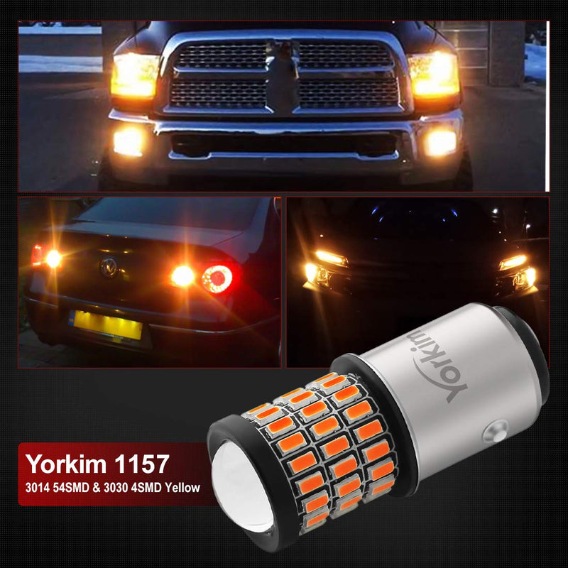 Yorkim Super Bright 1157 LED Bulbs Amber, 1157 Brake Light Bulb, 9-30V 1157 2057 2357 7528 BAY15D LED Bulb with Projector Replacement for Back Up Reverse Lights or Tail Lights, pack of 2 Yellow - LeoForward Australia