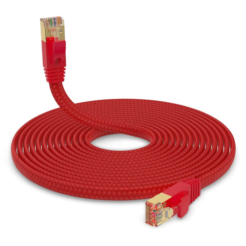  [AUSTRALIA] - Cat 7 Ethernet Cable 1.5 ft Red, Hymeca Nylon Braided Flat Cat 7 Cable PS4 Network Cable Shielded Flat Internet Network Computer Patch Cord Slim Cat7 High Speed LAN Wire with Rj45 Connectors 1.5ft