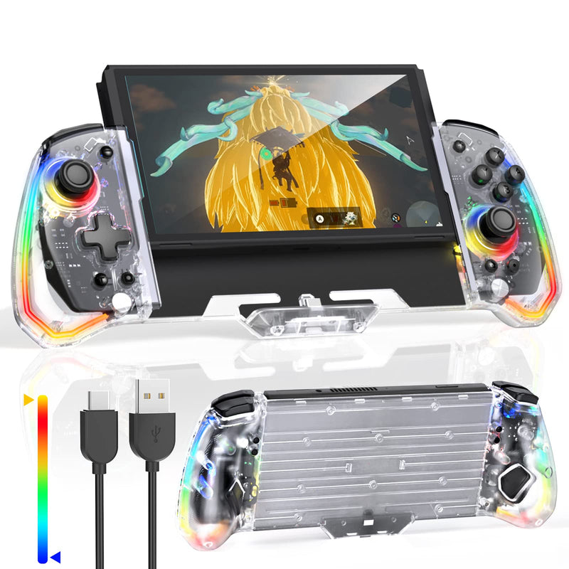  [AUSTRALIA] - Switch Controller for Nintendo Switch/OLED, One-Piece Switch Pro Controllers Replacement for Joycon, Handheld Switch Grip Remote with 8 RGB Colors, Adjustable TURBO, Dual Motor Vibration, Back Button
