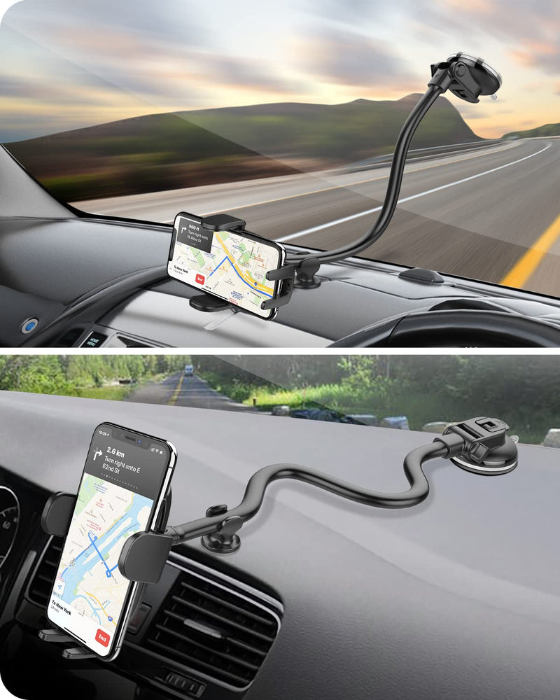  [AUSTRALIA] - APPS2Car Cell Phone Holder Car, Windshield/Dashboard/Window Car Phone Holder Mount, Suction Cup Phone Mount for Car Truck Compatible with iPhone Samsung All Cellphones, Thick Case & Big Phone Friendly