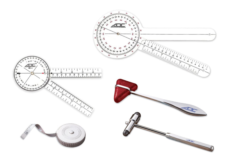  [AUSTRALIA] - ADC Physical Therapist Kit with Buck Hammer, Taylor Hammer (Red), 60-inch Woven Tape Measure, 8-inch Goniometer, and 12-inch Goniometer 5 Tool Physical Therapist Kit