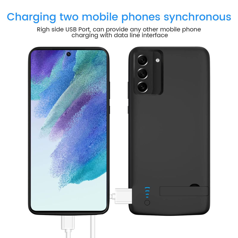  [AUSTRALIA] - Galaxy S21 FE Battery Case, 5000mAh Rechargeable Battery Charging Case for Samsung Galaxy S21 FE 5G External Backup Battery Power Bank Charger Case Support Kickstand, Extended Your Battery Life Black