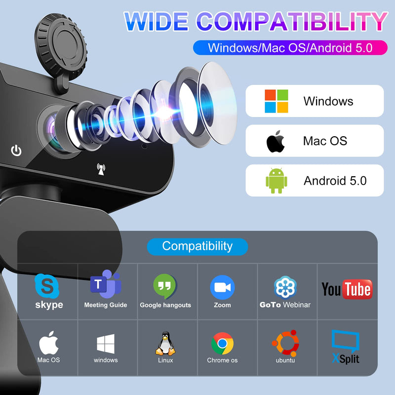  [AUSTRALIA] - 1080P 60FPS Webcam with Microphone, Laptop Computer Camera, Dual Mics, Plug and Play, Webcams Cover & Mini Tripod, 120° Wide Angle Streaming Web Camera for Video Conferencing, Zoom, Facetime, Skype