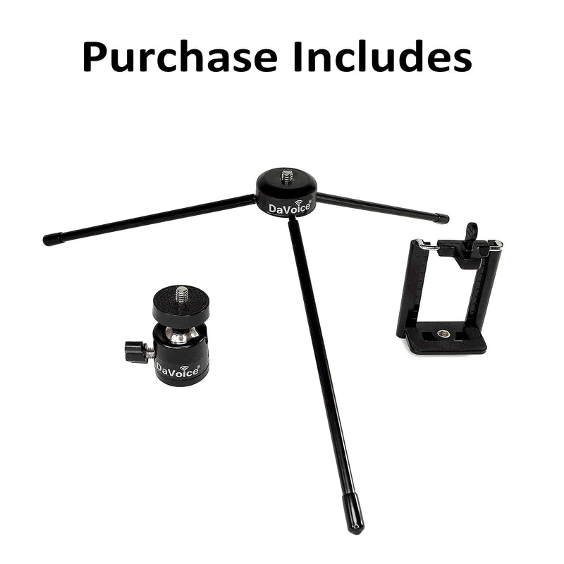  [AUSTRALIA] - DaVoice Metal Tabletop Tripod with 360° Ball Head Camera Mount, Includes Cell Phone Adapter Clip Compatible with iPhone Samsung, Mini Desk Table Top Tripod Stand Holder for Video YouTube Selfie Stick