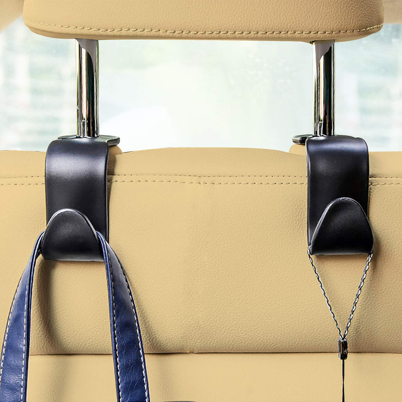 Car Hooks, Universal Seat Headrest Hanger Behind Over The Seat Hooks for Purse Groceries Bag Handbag, Black, 4 Packs - LeoForward Australia