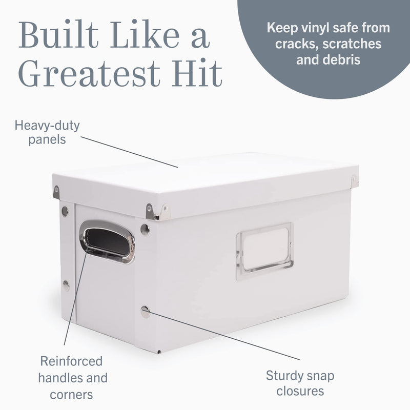  [AUSTRALIA] - Snap-N-Store Vinyl Record Storage Box - Pack of 1-8.25 x 7.5 x 14.5 Inch LP Holder with Lid for 7-inch Records - Crate Holds up to 75 Vinyl Albums - White 7"/45 RPM - 1 Pack