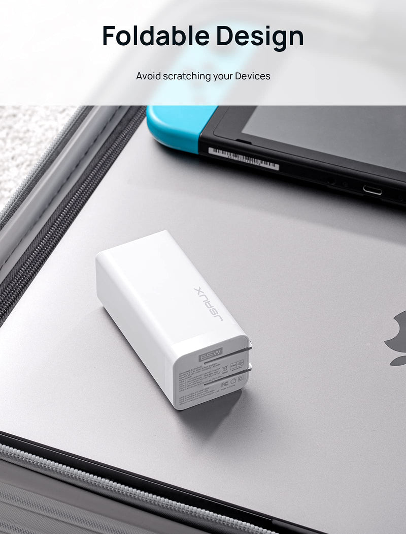  [AUSTRALIA] - 65W USB C Charger, JSAUX 3-Port Type C and USB Foldable Power Adapter Compatible with MacBook Air/Pro, iPad, iPhone 13/12 Pro Max/Pro/Mini, Galaxy S21/S20, Laptop and More-White