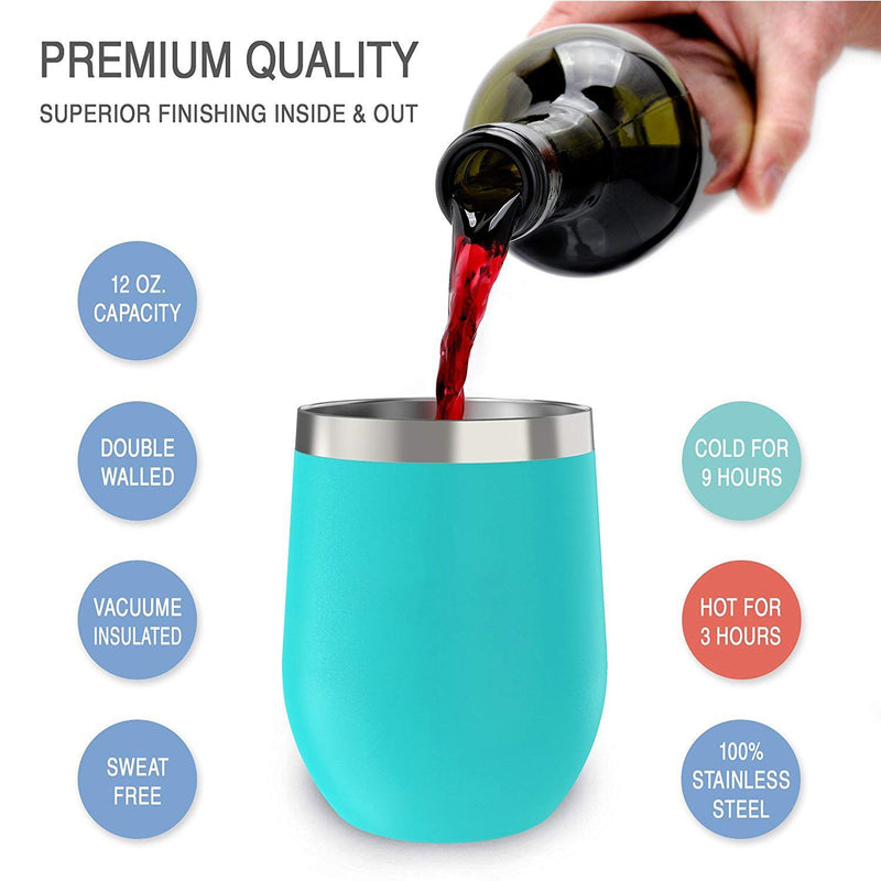  [AUSTRALIA] - CHILLOUT LIFE 12 oz Stainless Steel Tumbler with Lid & Gift Box - Wine Tumbler Double Wall Vacuum Insulated Travel Tumbler Cup for Coffee, Wine, Cocktails, Ice Cream - Sweat Free, Powder Coated Tumble Aqua Blue