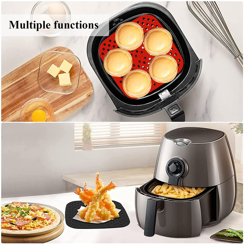  [AUSTRALIA] - ZEPELOFFY 2 Pack 8.5 Inch Square Air Fryer Liners, Reusable Food-Grade Silicone Mat, Non-stick Heat Resistant Air Fryer Accessories