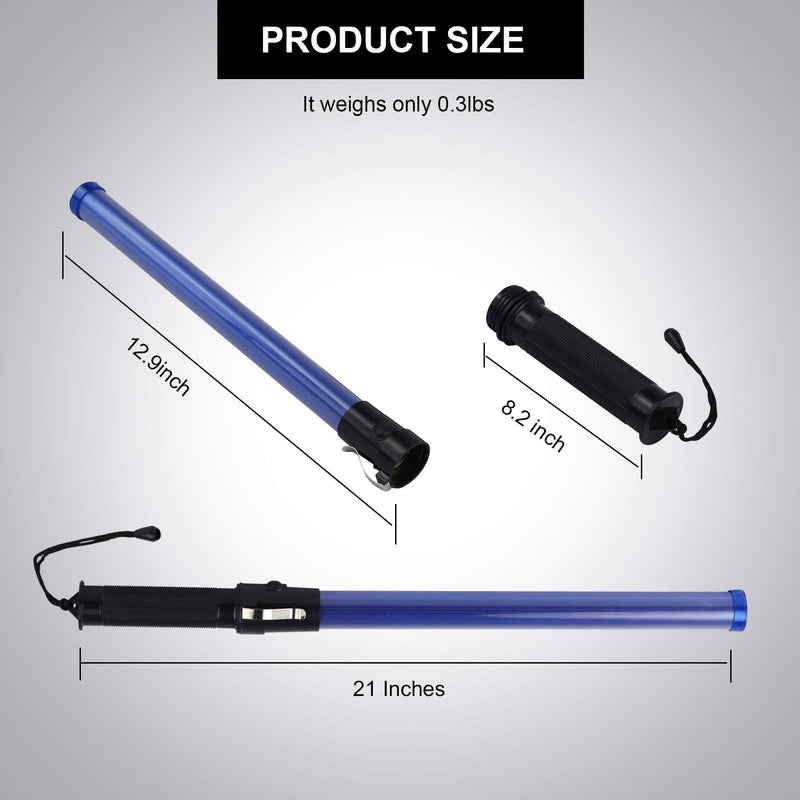  [AUSTRALIA] - 21 inch Safety Traffic Wand Led Light 2 Pieces Blue Baton with Side Clip for Parking Guides, Traffic Control, Using 2 C-Size Batteries (Not Included)