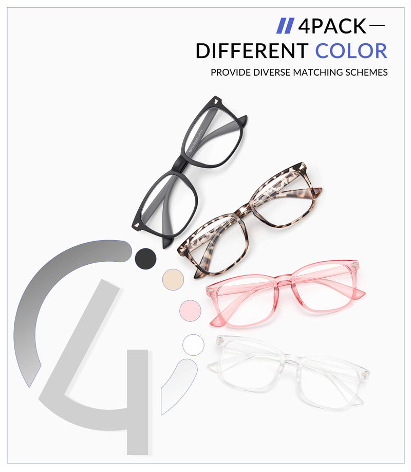 Blue Light Blocking Glasses - Anti Glare UV/Blue Ray Filter Computer Gaming Glasses Fashion Fake Eyeglasses Frames for Women Men (Gaoye 4-Pack) A1 Matte Black+leopard+transparent+pink clear - LeoForward Australia