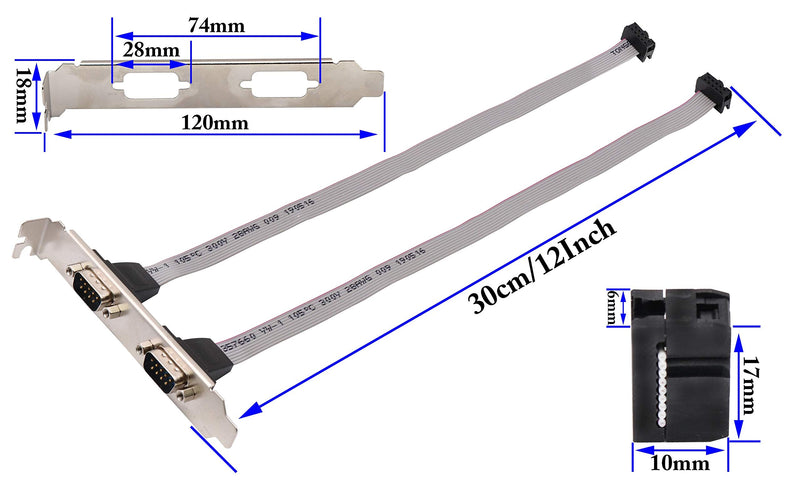  [AUSTRALIA] - zdyCGTime 2 Port DB9 RS232Serial Port Bracket to 10 pin HeaderRibbon Cable Connector Adapter, DB9 Serial Male to 10P Motherboard Header Panel Mount Cable Serial Port Bracket (12in 4Pcs) (2 Port)