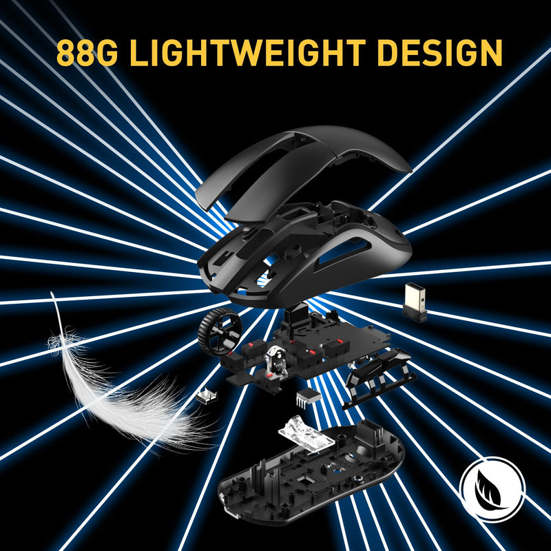 [AUSTRALIA] - DAREU A950 Wireless Bluetooth Gaming Mouse with RGB Charging Dock,High-Precision Sensor,Programmable Side Buttons and 120Hr Long-Lasting Battery,Up to 12K DPI,Great for PC Gaming Tablet Mac Black