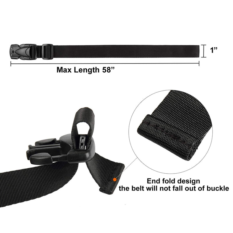  [AUSTRALIA] - Utility Straps with Buckle Quick-Release Adjustable 58" Length Nylon Straps Black, 4 Pack