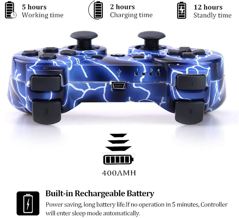  [AUSTRALIA] - PS3 Controller 2 Pack Wireless Motion Sense Dual Vibration Upgraded Gaming Controller for Sony Play Station 3 with Charging Cord (Blue+Purple) Blue and Pruple