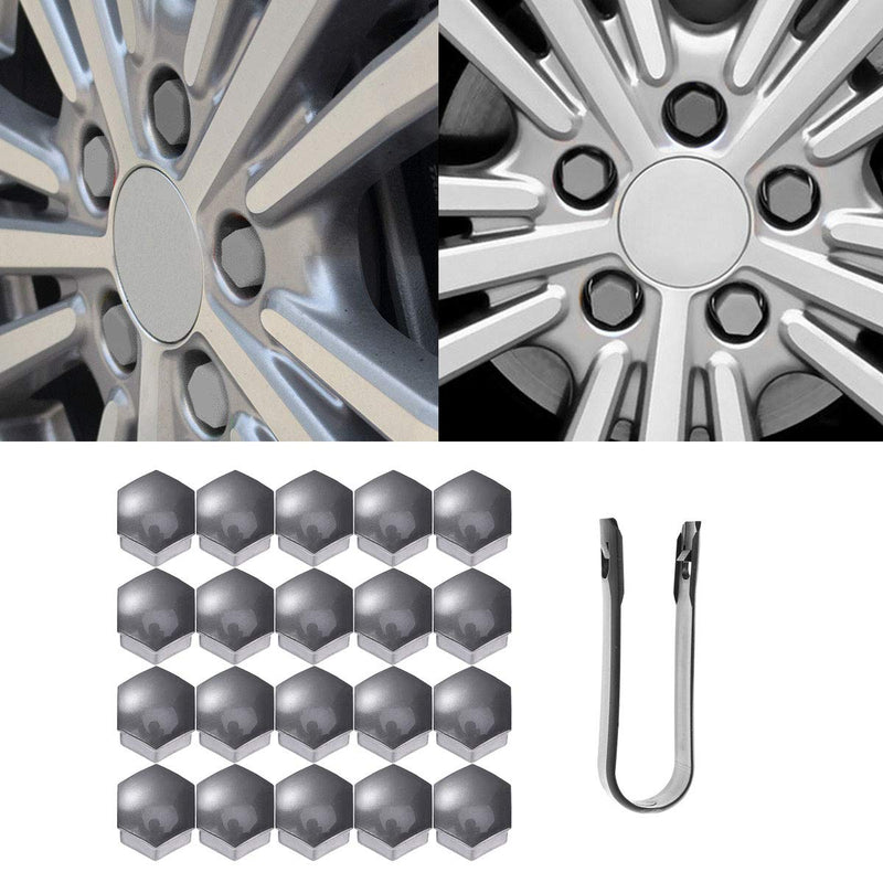  [AUSTRALIA] - Vosarea 21 in 1 Hexagonal Wheel Lug Nut Covers Bolts Covers Screw Protect Caps 21mm with Clips (Grey)