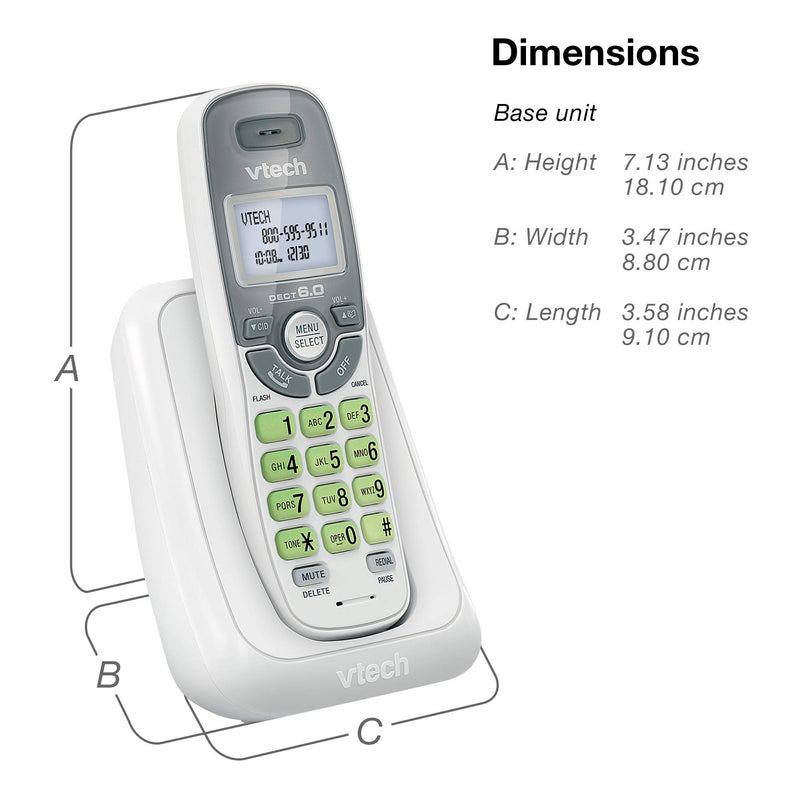  [AUSTRALIA] - VTech CS6114 DECT 6.0 Cordless Phone with Caller ID/Call Waiting, White/Grey with 1 Handset, 3.50 x 3.50 x 7.00 Inches