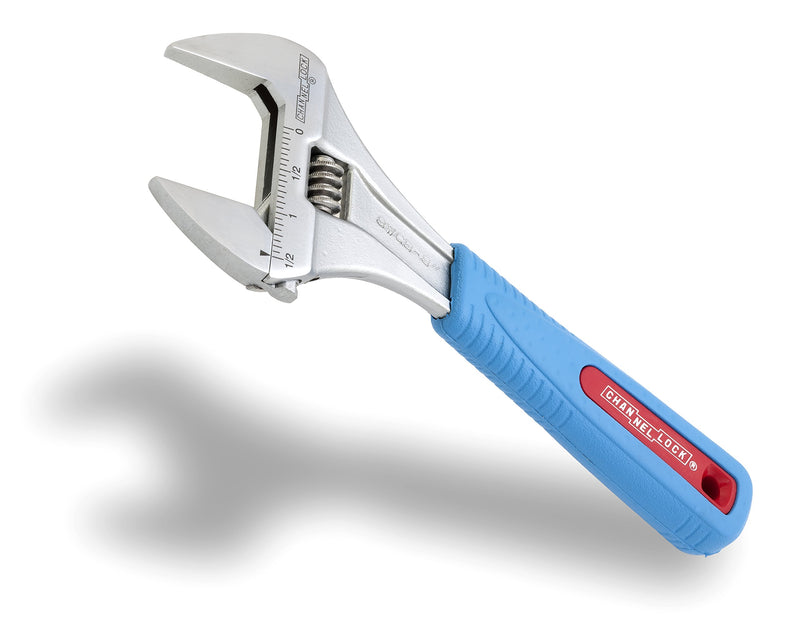  [AUSTRALIA] - Channellock 8WCB 8-Inch WideAzz Adjustable Wrench | 1.5-Inch Wide Jaw Opening | Precise Jaw Design Grips Tight - Even in Tight Spaces | Measurement Scales Engraved on the Tool for Easy Sizing of Diameters | CODE BLUE Comfort Grip