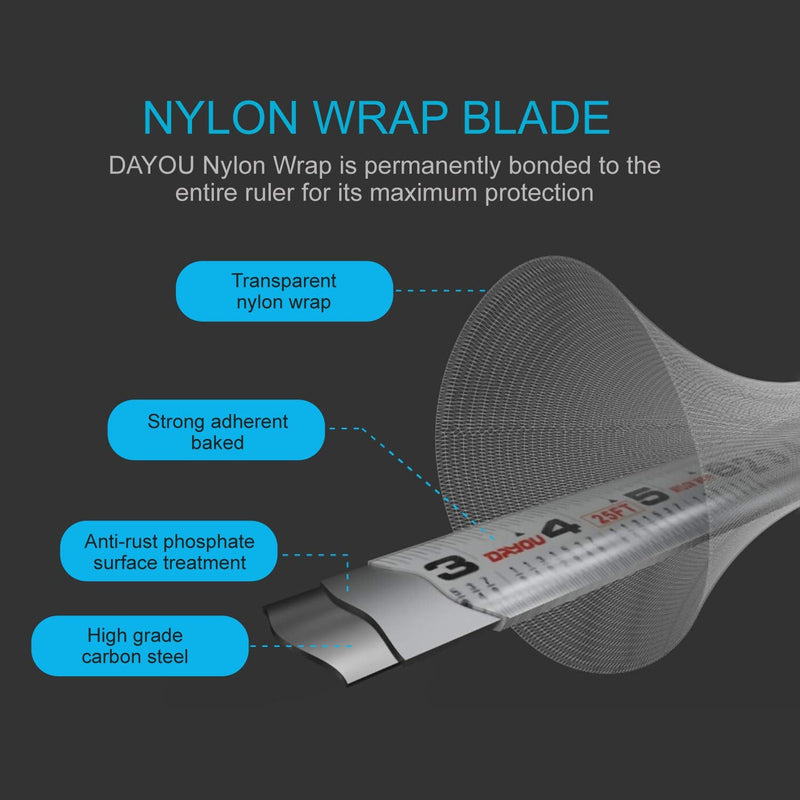  [AUSTRALIA] - 40% Thicker Nylon Wrap Blade Tapes Measure; 25ft Measuring Tapes Retractable Metric and Inches; Hard, Wearing Quality Dual-Side Accurate Easy Read Measurement Tapes with Fractions