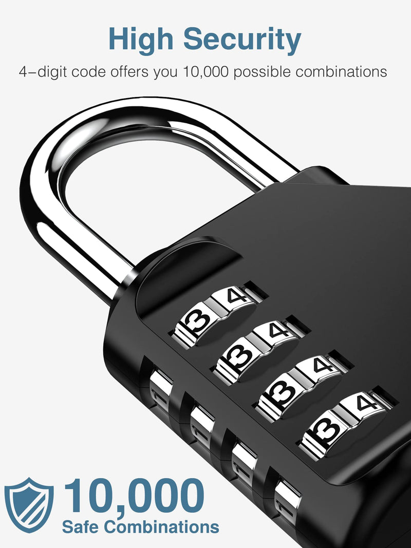  [AUSTRALIA] - Puroma 4 Pack 1.3 Inch Combination Lock 4 Digit Outdoors Padlock for School Gym Locker, Sports Locker, Fence, Toolbox, Case, Hasp Storage (Black & Silver) Black & Silver