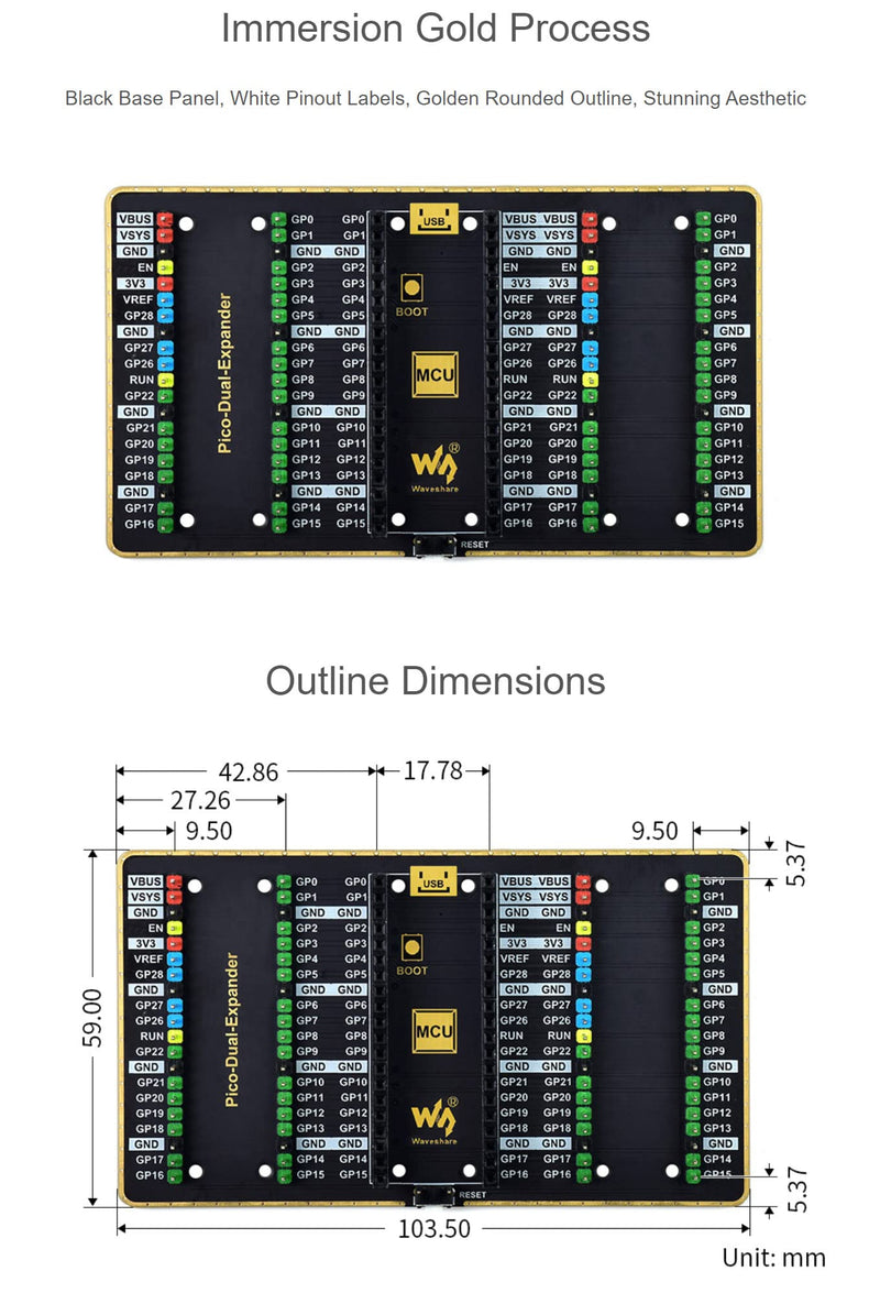  [AUSTRALIA] - Coolwell Dual GPIO Expander for Raspberry Pi Pico Board, Two Sets of Male Headers for Directly Connecting Expansion Modules Pico-Dual-Expander