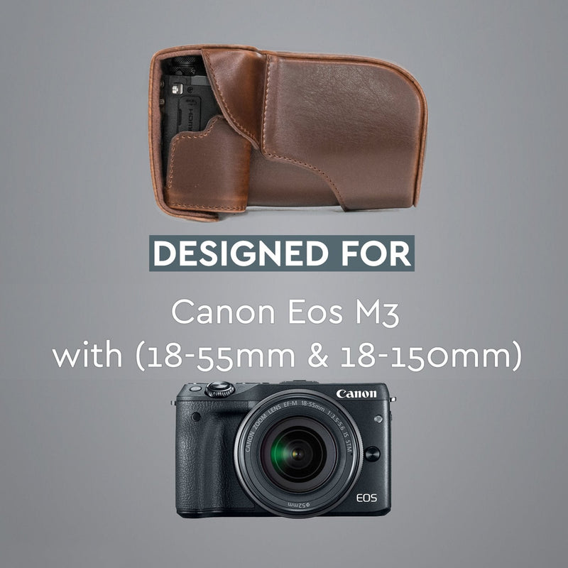  [AUSTRALIA] - MegaGear "Ever Ready" Protective Leather Camera Case, Bag for Canon EOS M3 with 18-55mm Lens (Dark Brown) Dark Brown