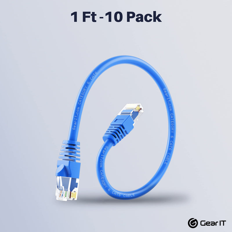  [AUSTRALIA] - GearIT Cat 6 Ethernet Cable 1 ft (10-Pack) - Cat6 Patch Cable, Cat 6 Patch Cable, Cat6 Cable, Cat 6 Cable, Cat6 Ethernet Cable, Network Cable, Internet Cable - Blue 1 Foot