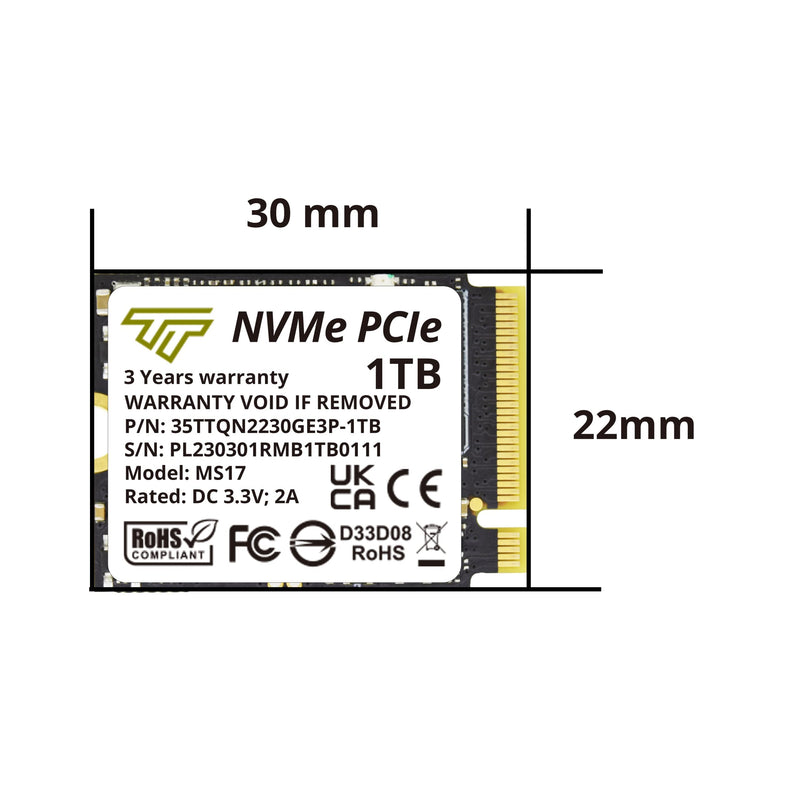  [AUSTRALIA] - Timetec 1TB(1000GB) M.2 2230 SSD NVMe PCIe Gen3x4 Single Sided Solid State Drive Compatible with Steam Deck, Microsoft Surface pro 9/ pro 8/pro 7+/pro X/laptop3/laptop4/laptop go/book3, Mini PCs 2230 1TB