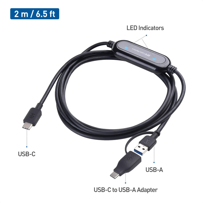  [AUSTRALIA] - Cable Matters USB-C to USB-A and USB-C to USB-C Data Transfer Cable PC to PC for Windows and Mac in 6.6 Feet, Compatible with USB4, Thunderbolt 3, Thunderbolt 4 - Computer Sync Software Included