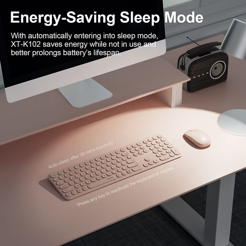  [AUSTRALIA] - Mobifice Cute Keyboard and Mouse Wireless for PC Computer/Laptop/Windows/Mac/Tablets/Apple iPad, Ultra-Thin 2.4GHz USB Cordless Full-Sized Silent Retro Computer Keyboard Mouse Combo (Pink) Rose Gold