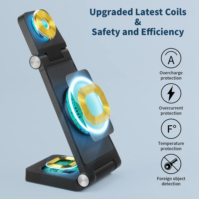  [AUSTRALIA] - GEJIUCAI Magnetic Wireless Charger, 3 in 1 Fast Wireless Charging Station for Multiple Devices Apple Watch Ultra 8/7/6/5/4/3/2/SE,Compatible with iPhone 14/Pro/Max/Plus/13/12, AirPods 3/2/Pro/Pro2 Black