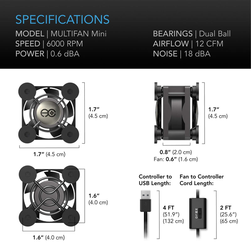  [AUSTRALIA] - AC Infinity MULTIFAN Mini, Compact 40mm x 20mm USB Fan, UL-Certified for VR Gear, Aquarium, Roku, Router, Raspberry Pi, Cosplay, Helmet Cooling Ventilation