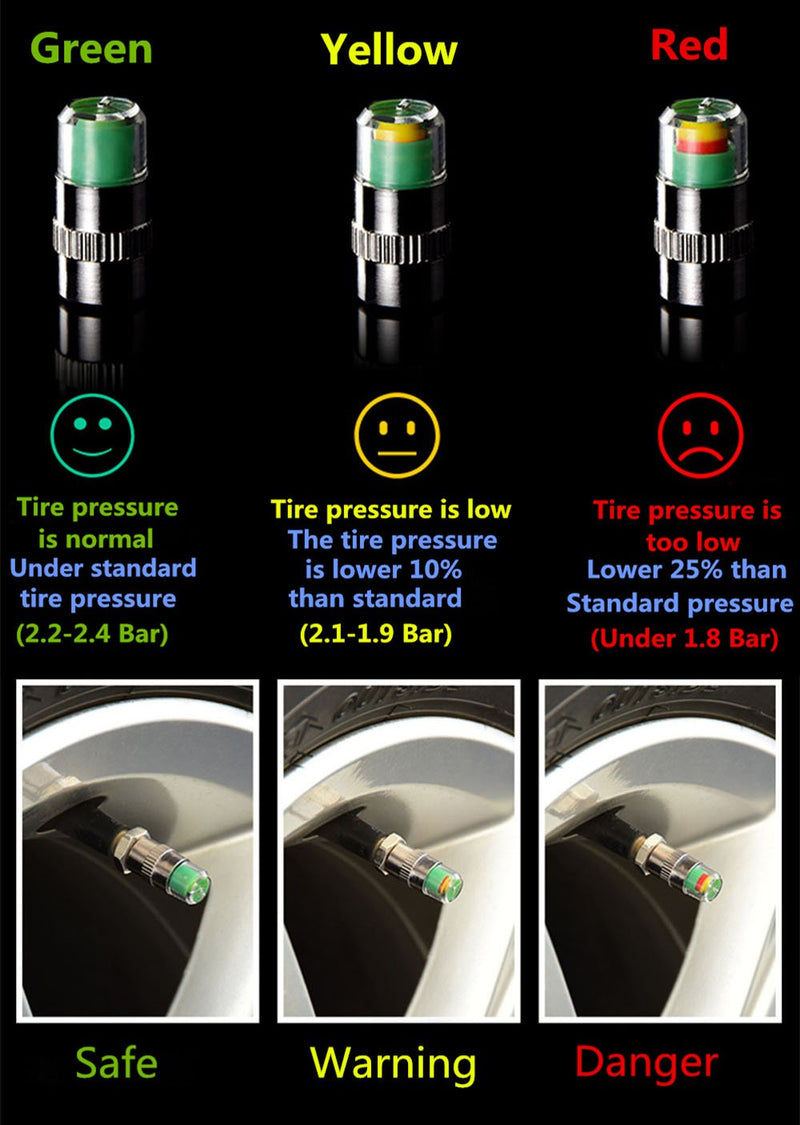 ANKIA Car Tire Pressure Monitor Valve Stem Caps Sensor Indicator 3 Color Eye Alert (8 Pcs) - LeoForward Australia