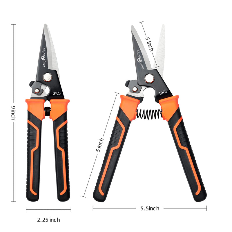  [AUSTRALIA] - 9-INCH Scissors Heavy Duty, 2 Packs Multi-Purpose Shears with Finely Serrated Curved Manganese Steel Blades and Safey Lock, All Purpose Scissors for School Office Home, Easy Cutting Various Items