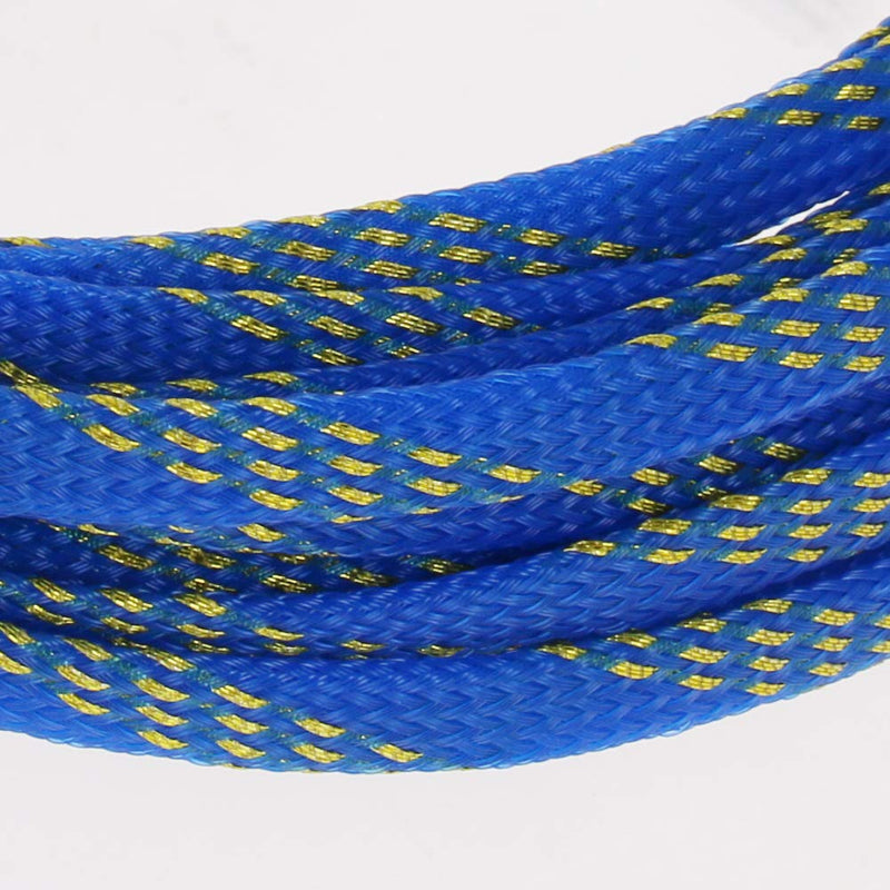  [AUSTRALIA] - Bettomshin 1Pcs Length 16.4Ft PET Braided Cable Sleeve, Width 6mm Expandable Braided Sleeve for Sleeving Protect Electric Wire Electric Cable Blue and Gold