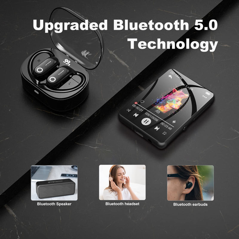  [AUSTRALIA] - 32GB MP3 Player with Bluetooth 5.0, Full Touch Screen MP3 and MP4 Player, Kids MP3 Player Portable Speakers Music Player Support FM Radio Recording Max Support TF Card 128GB(Black)