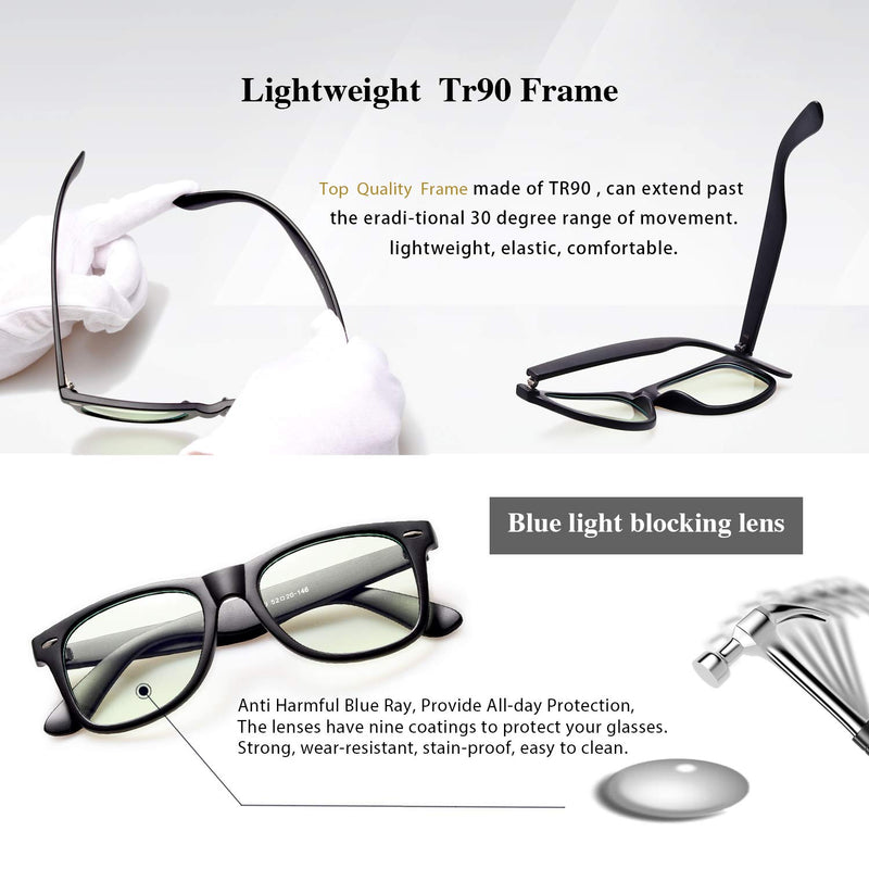 GY Snail Blue Light Blocking Glasses for Men, Safety Gaming Eyeglasses, Eye Strain Fatigue Relief and Better Sleep Black Frame White Lens - LeoForward Australia