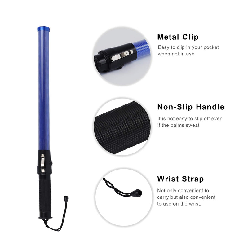  [AUSTRALIA] - 21 inch Safety Traffic Wand Led Light 2 Pieces Blue Baton with Side Clip for Parking Guides, Traffic Control, Using 2 C-Size Batteries (Not Included)